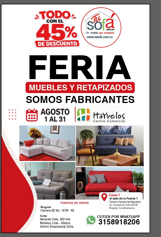 Feria de muebles y retapizados Tu Sofá, hasta 45% de descuento durante agosto